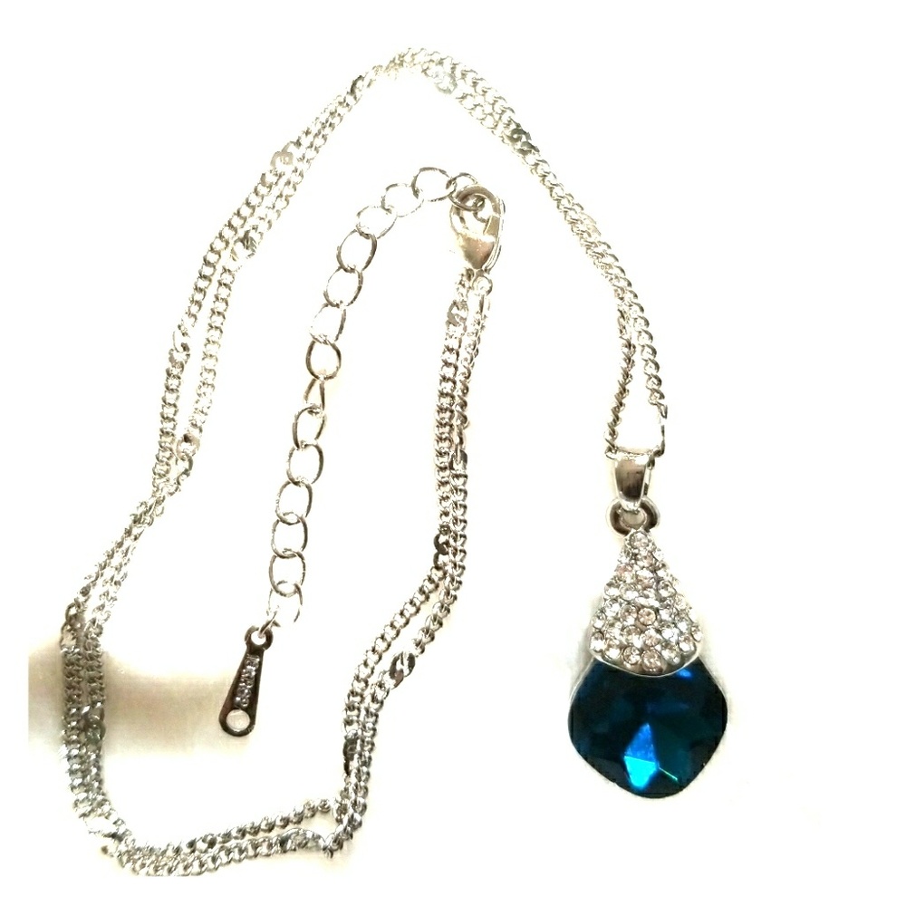 Royal Blue Crystal with rhinestones & silver chain